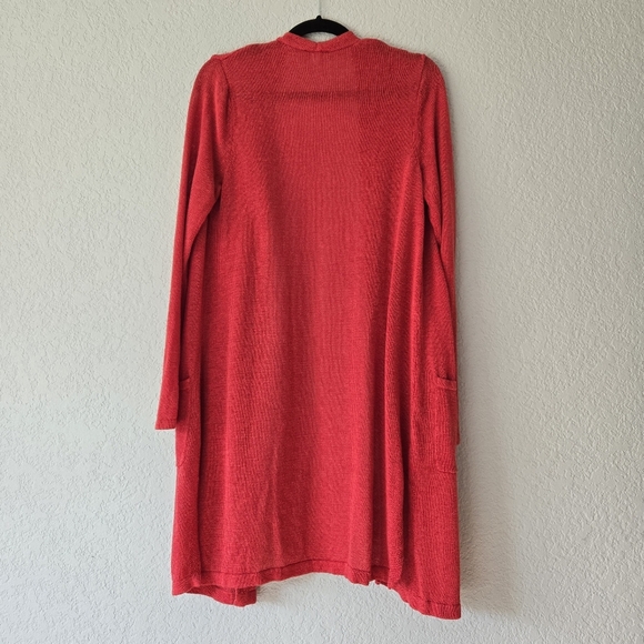 J Jill Orange Open Knit Cardigan Sweater M Tall Long Line Linen Blend - Picture 4 of 6